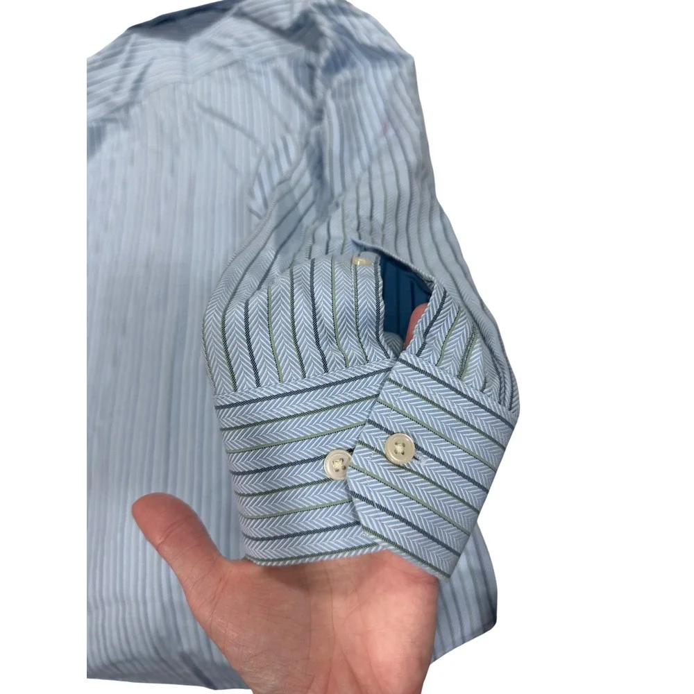 Banana Republic‎ Non-Iron Classic Fit Mens XL 17-17.5 Blue  Striped Shirt